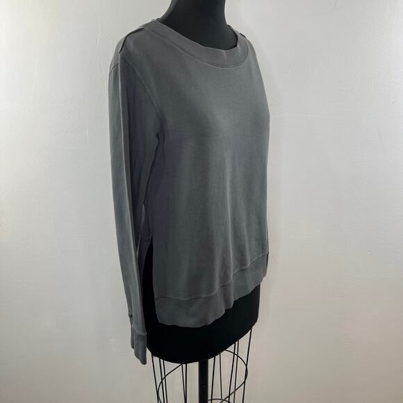 NANCY ROSE Gray Lightning Bolt Top Cotton Side Slit Crew Neck Performance Size 4 - Picture 5 of 10